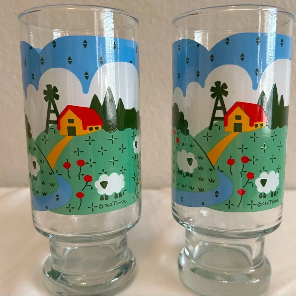 Vintage Nina Sheep Farm Glasses Anchor Hocking Cottagecore Glassware, Set of 2